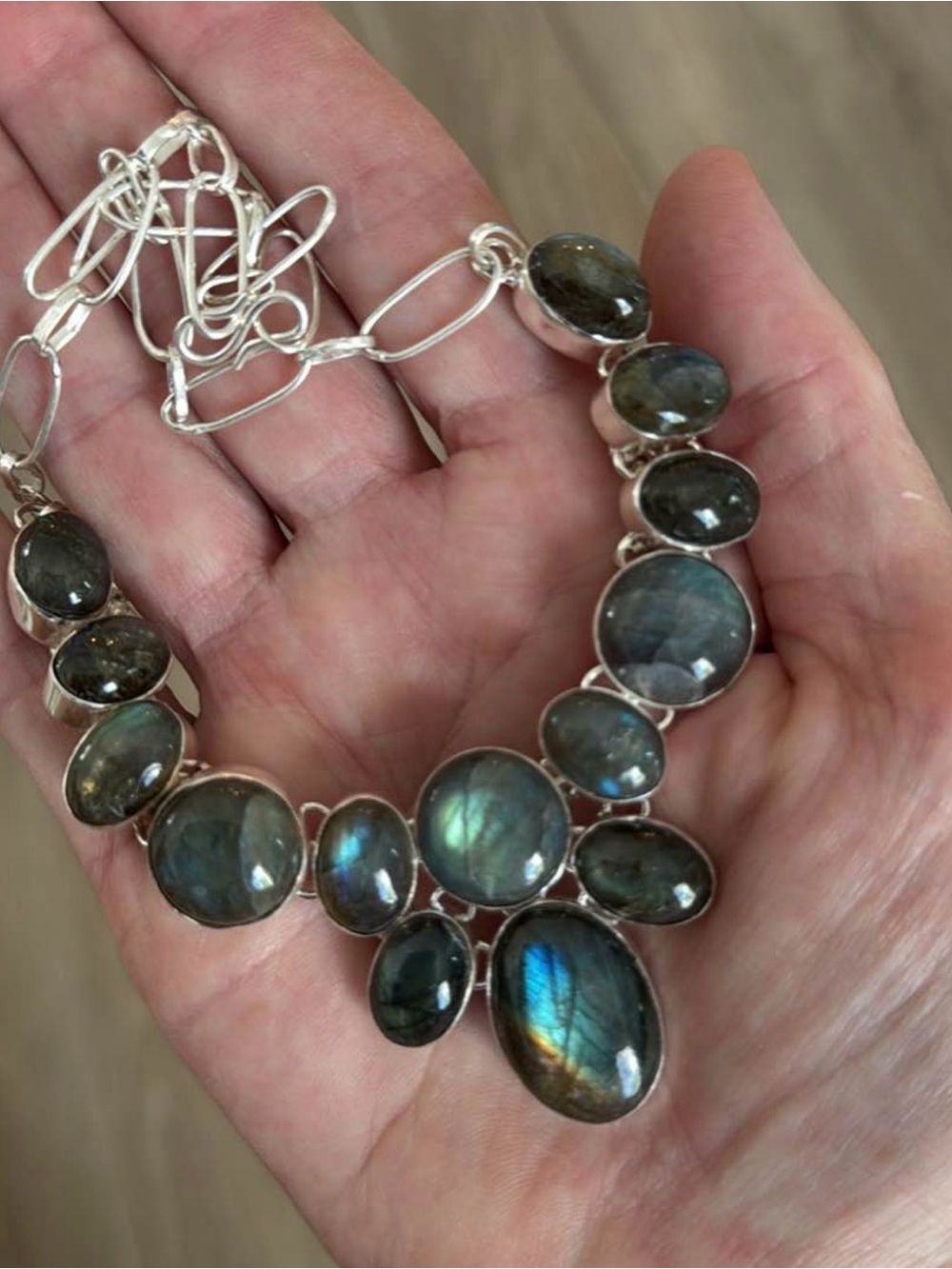 Sterling Silver Labradorite Statement Necklace in Blue-Green